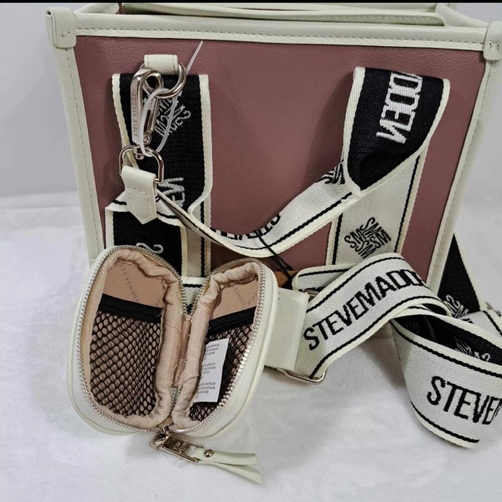 NWT STEVE MADDEN BWEBBER SATCHEL CROSSBODY BAG W AIR POD CASE PINK‎ TIK TOK - Picture 5 of 13